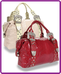 Rhinestone Buckle Snakeskin  Satchel Handbag